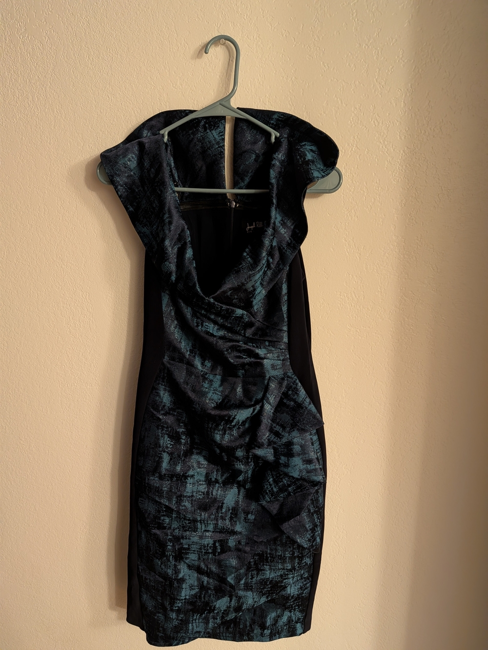 Joseph Ribkoff Black and Teal One-Shoulder Cocktail Dress